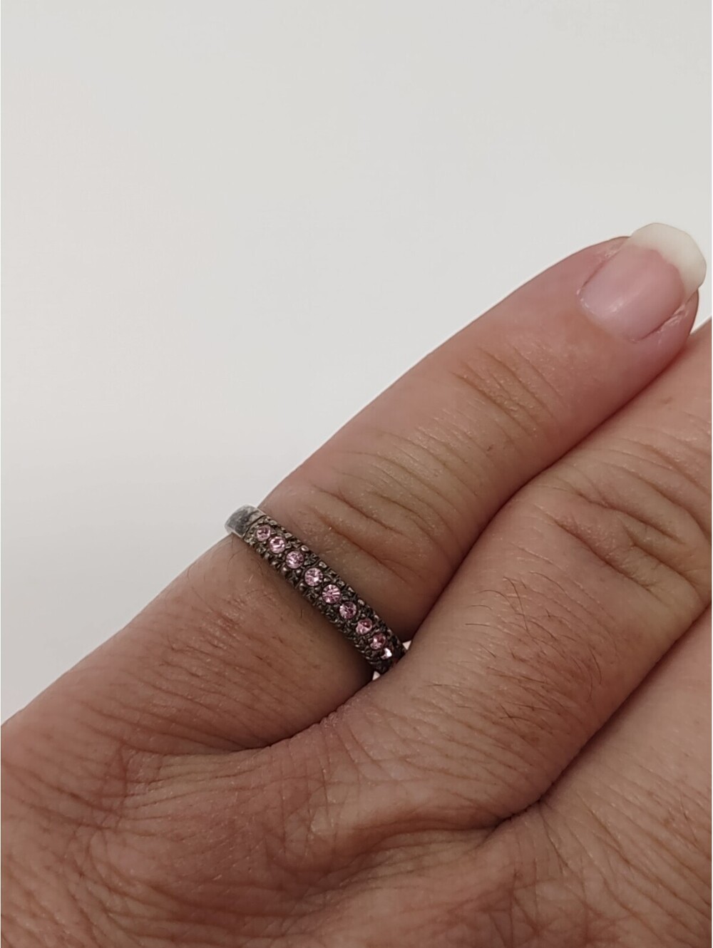 Avon Sterling Silver 925 Pink CZ Eternity Band Ring Sz 7 - Picture 3 of 8